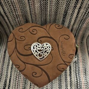 Brighton Heart Shaped Brown suede Jewelry Box Filigree heart Accent NWT